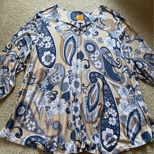 Ruby Rd. Blue and Tan Paisley Top
